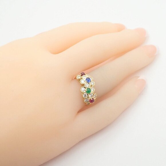 Rare! Authentic Christian Dior 18k Yellow Gold Ruby Emerald Diamond Flower Ring - Picture 5 of 12